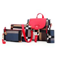 Women's Medium All Seasons Pu Leather Color Block Fashion Square Flip Cover Bag Sets sku image 1