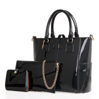 Women's Medium All Seasons Pu Leather Solid Color Fashion Square Zipper Bag Sets sku image 4