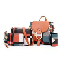 Women's Medium All Seasons Pu Leather Color Block Fashion Square Flip Cover Bag Sets sku image 4