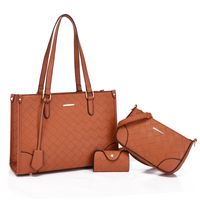 Women's Medium Autumn Pu Leather Solid Color Basic Ribbon Square Zipper Bag Sets sku image 5