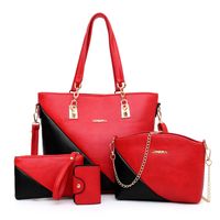 Women's Large All Seasons Pu Leather Color Block Fashion Square Zipper Bag Sets sku image 1