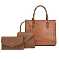 Women's Large All Seasons Pu Leather Crocodile Fashion Square Zipper Bag Sets sku image 4