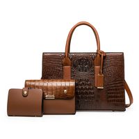 Women's Pu Leather Solid Color Vintage Style Square Zipper Bag Sets Handbag sku image 8