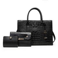 Women's Pu Leather Solid Color Vintage Style Square Zipper Bag Sets Handbag sku image 6