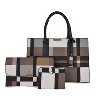 Women's Large All Seasons Pu Leather Plaid Fashion Ornament Square Zipper Bag Sets sku image 3
