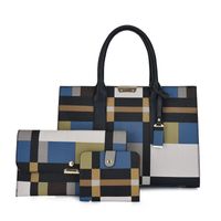Women's Large All Seasons Pu Leather Plaid Fashion Ornament Square Zipper Bag Sets sku image 2