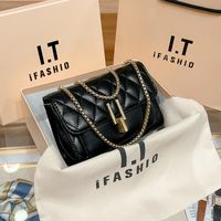 Women's Small Pu Leather Lingge Fashion Square Lock Clasp Crossbody Bag sku image 1