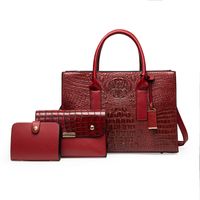 Women's Pu Leather Solid Color Vintage Style Square Zipper Bag Sets Handbag sku image 5