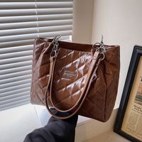 Women's Medium All Seasons Pu Leather Lingge Fashion Square Zipper Tote Bag sku image 3