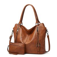 Women's Large Pu Leather Solid Color Vintage Style Zipper Bag Sets Tote Bag sku image 7