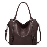 Women's Large Pu Leather Solid Color Vintage Style Zipper Bag Sets Tote Bag sku image 4