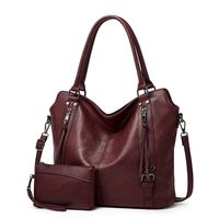 Women's Large Pu Leather Solid Color Vintage Style Zipper Bag Sets Tote Bag sku image 8