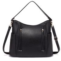 Women's Medium Pu Leather Solid Color Fashion Tassel Square Zipper Crossbody Bag sku image 1