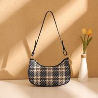 Women's Medium Pu Leather Houndstooth Plaid Leopard Fashion Square Zipper Underarm Bag sku image 4