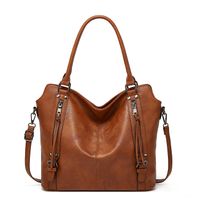 Women's Large Pu Leather Solid Color Vintage Style Zipper Bag Sets Tote Bag sku image 2