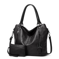 Women's Large Pu Leather Solid Color Vintage Style Zipper Bag Sets Tote Bag sku image 6