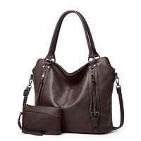 Women's Large Pu Leather Solid Color Vintage Style Zipper Bag Sets Tote Bag sku image 9
