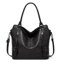 Women's Large Pu Leather Solid Color Vintage Style Zipper Bag Sets Tote Bag sku image 1