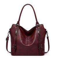 Women's Large Pu Leather Solid Color Vintage Style Zipper Bag Sets Tote Bag sku image 5