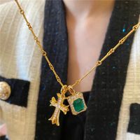 Fashion Cross Copper Inlay Zircon Pendant Necklace 1 Piece sku image 1