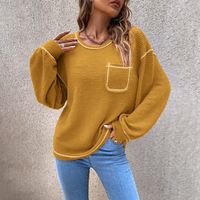 Fashion Solid Color Cotton Round Neck Long Sleeve Batwing Sleeve Pocket Knitwear main image 4