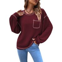 Fashion Solid Color Cotton Round Neck Long Sleeve Batwing Sleeve Pocket Knitwear main image 3