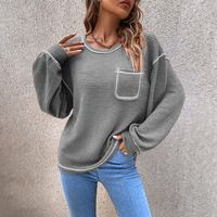 Fashion Solid Color Cotton Round Neck Long Sleeve Batwing Sleeve Pocket Knitwear main image 2