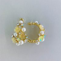 Glam Flower Alloy Diamond Artificial Pearls Women's Earrings 1 Pair main image 6