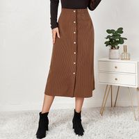 Retro Solid Color Polyester Maxi Long Dress Skirts main image 4