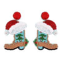 Simple Style Christmas Hat Christmas Socks Boots Beaded Alloy Handmade Women's Drop Earrings 1 Pair main image 2