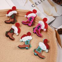 Simple Style Christmas Hat Christmas Socks Boots Beaded Alloy Handmade Women's Drop Earrings 1 Pair main image 1