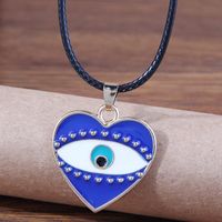 Retro Devil's Eye Heart Shape Pu Leather Alloy Enamel Women's Pendant Necklace 1 Piece sku image 1