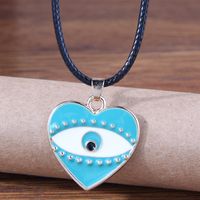 Retro Devil's Eye Heart Shape Pu Leather Alloy Enamel Women's Pendant Necklace 1 Piece sku image 3