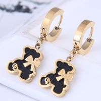 Fashion Bear Bow Knot Titanium Steel Inlay Resin Drop Earrings 1 Pair sku image 1