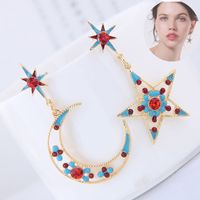 Fashion Star Moon Alloy Asymmetrical Rhinestones Women's Drop Earrings 1 Pair main image 4