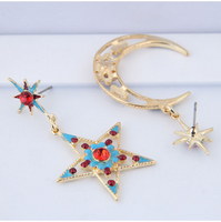 Moda Estrella Luna Aleación Asimétrico Diamantes De Imitación Mujeres Pendientes De Gota 1 Par main image 3