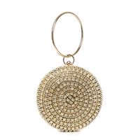 Gold Silver Polyester Metal Solid Color Rhinestone Round Evening Bags sku image 1