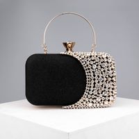 Black Gold Silver Pu Leather Color Block Rhinestone Square Evening Bags main image 2