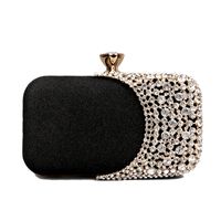 Black Gold Silver Pu Leather Color Block Rhinestone Square Evening Bags main image 4
