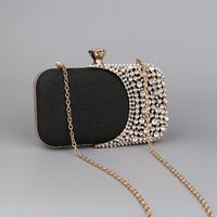 Black Gold Silver Pu Leather Color Block Rhinestone Square Evening Bags main image 3