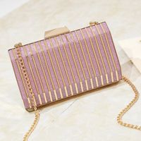 Black Gold Silver Polyester Metal Stripe Solid Color Square Clutch Evening Bag sku image 4