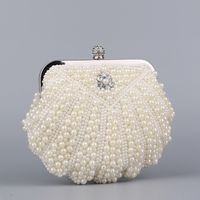 White Pu Leather Flower Shell Clutch Evening Bag main image 5