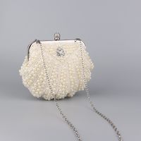 White Pu Leather Flower Shell Clutch Evening Bag main image 4