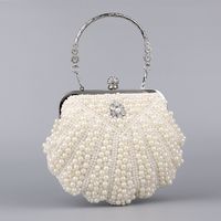 White Pu Leather Flower Shell Clutch Evening Bag sku image 1