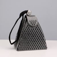 Black Gold Silver Pu Leather Solid Color Rhinestone Evening Bags sku image 1