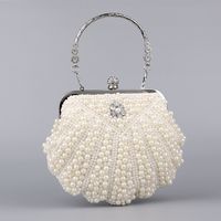 White Pu Leather Flower Shell Clutch Evening Bag main image 1