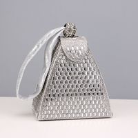 Black Gold Silver Pu Leather Solid Color Rhinestone Evening Bags sku image 3