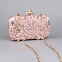 Black Pink Gold Polyester Flower Rhinestone Square Clutch Evening Bag main image 4