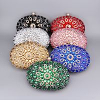 Red Green Blue Pu Leather Polyester Flower Rhinestone Oval Evening Bags main image 6