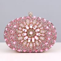 Red Green Blue Pu Leather Polyester Flower Rhinestone Oval Evening Bags sku image 23